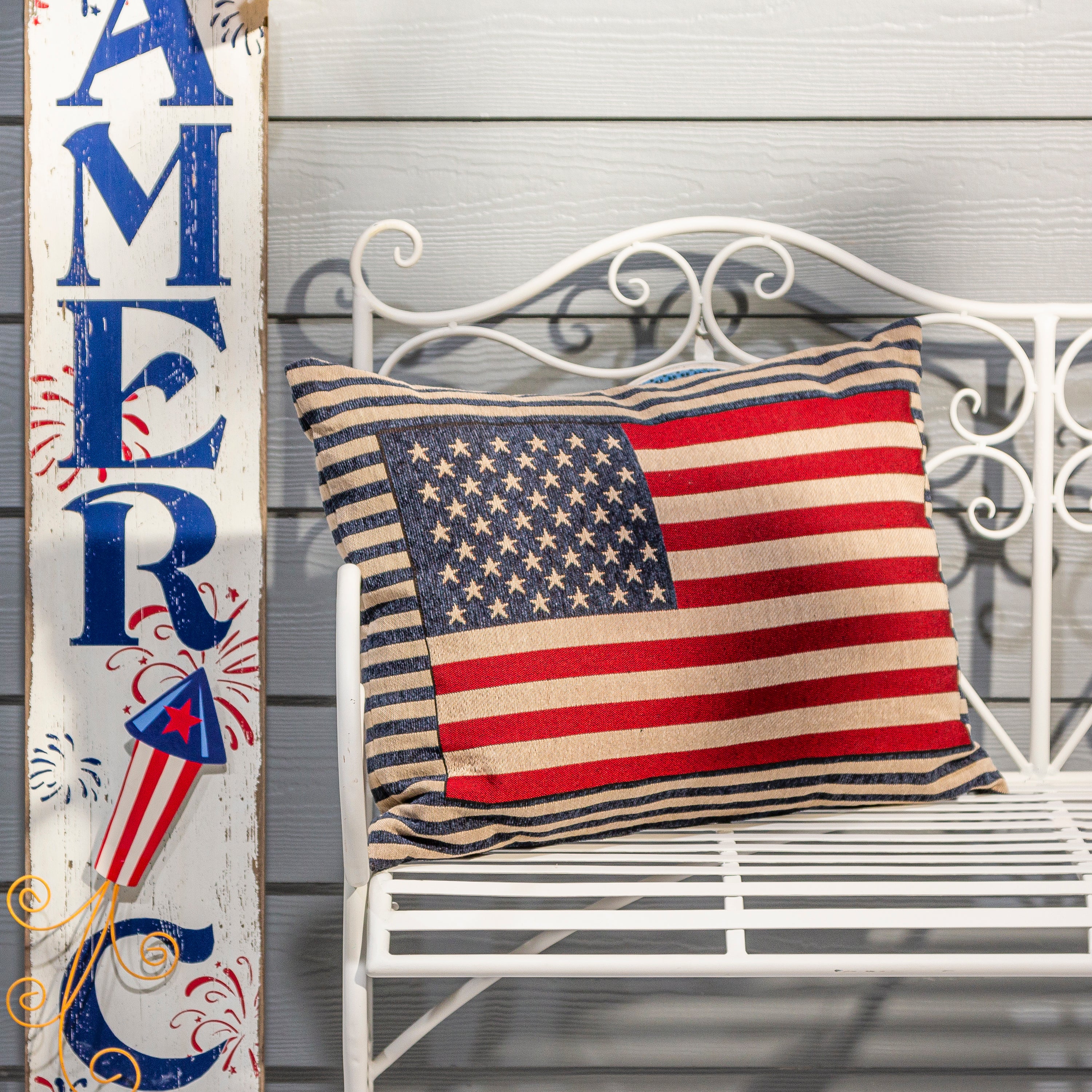 23.6 Inch Jacquard Patriotic Flag Throw Pillow